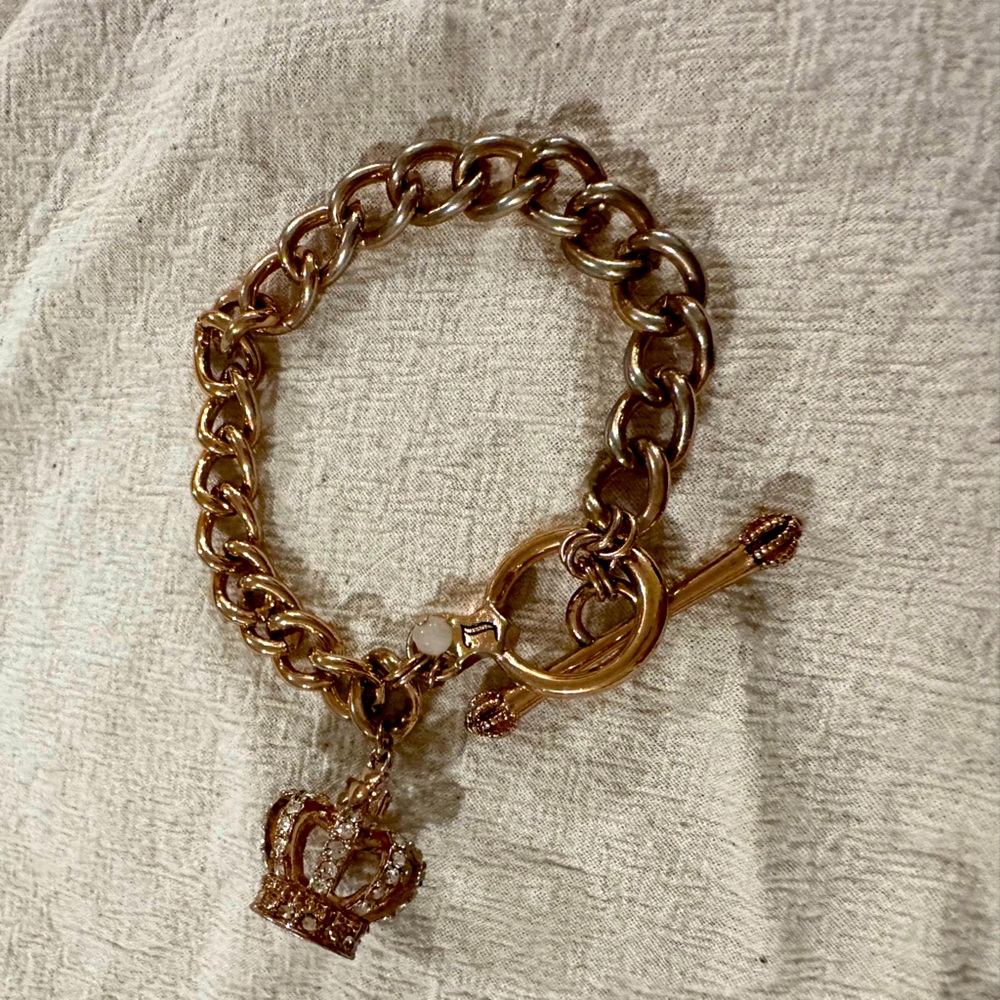 Juicy Couture toggle bracelet with crown charm in rose gold